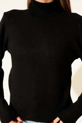 Boğazlı Triko Kazak Siyah - Kadın Giyim Modelleri