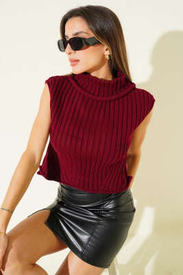 Boğazlı Triko Süveter Bordo - Kadın Giyim Modelleri