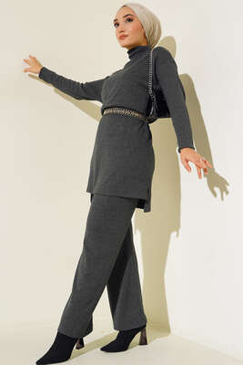 Boğazlı Yırtmaçlı İkili Takım Antrasit 