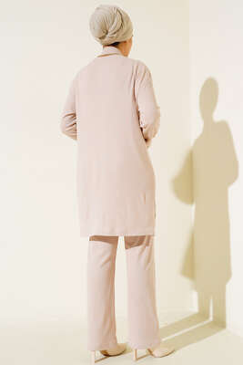 Boğazlı Yırtmaçlı İkili Takım Bej - İKİLİ TAKIM