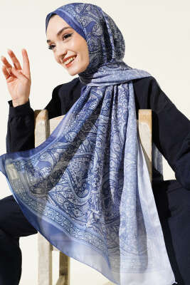 Bohem Esintili Şal İndigo - Başörtüsü