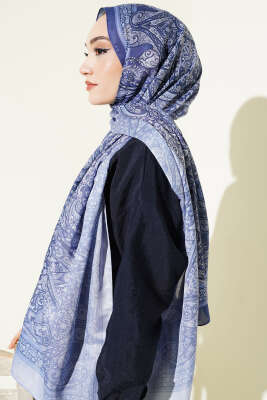 Bohem Esintili Şal İndigo - Başörtüsü