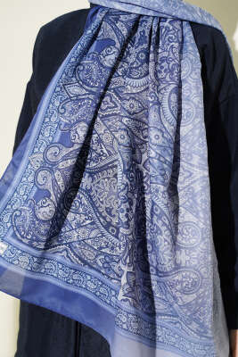 Bohem Esintili Şal İndigo - Başörtüsü