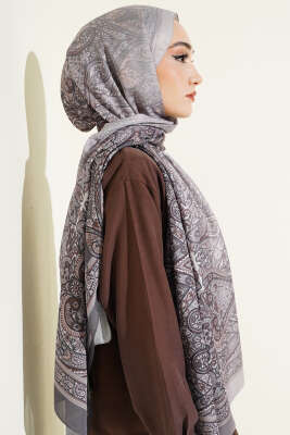 Bohem Esintili Şal Kayrak Grisi - Başörtüsü