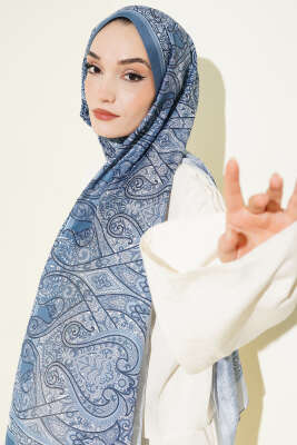 Bohem Esintili Şal Soft Mavi 