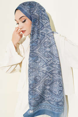 Bohem Esintili Şal Soft Mavi - Başörtüsü