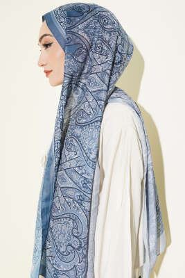 Bohem Esintili Şal Soft Mavi - Başörtüsü