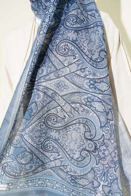 Bohem Esintili Şal Soft Mavi - Başörtüsü