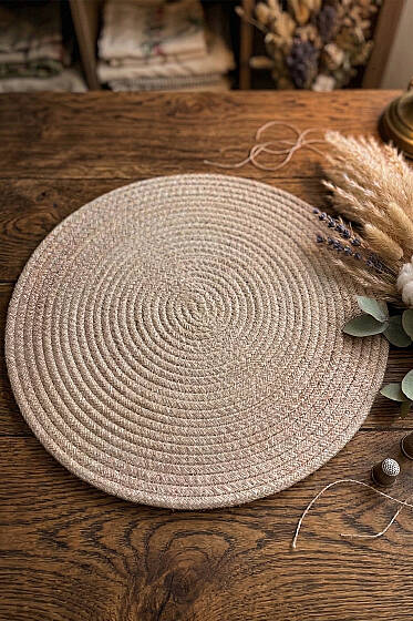 Bohem Hasır Örgü Yuvarlak Amerikan Servis Bej - Ev Dekorasyon