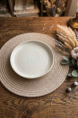 Bohem Hasır Örgü Yuvarlak Amerikan Servis Bej - Ev Dekorasyon