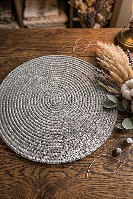 Bohem Hasır Örgü Yuvarlak Amerikan Servis Füme - DERYA ÇEYİZ