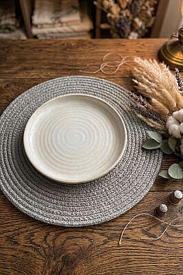 Bohem Hasır Örgü Yuvarlak Amerikan Servis Füme - Ev Dekorasyon