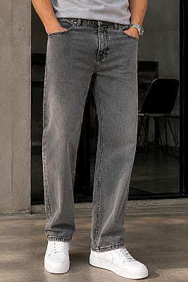 Bol Baggy Erkek Kot Pantolon Gri - MACHINIST