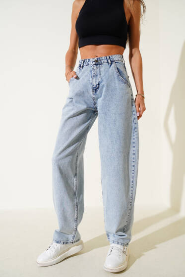 Bol Paça Baggy Kot Pantolon Açık Kar - Kadın Giyim Modelleri