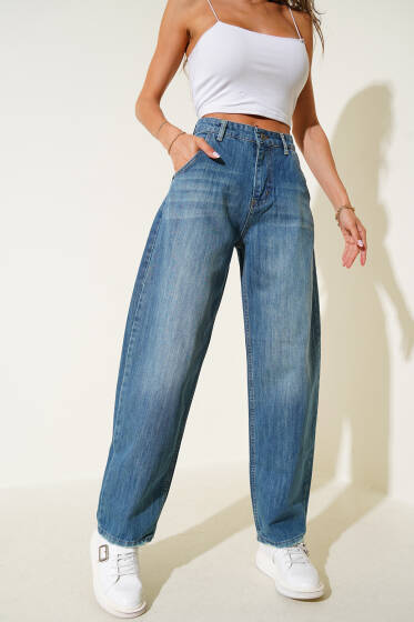 Bol Paça Baggy Kot Pantolon Yeşil Tint - Kadın Giyim Modelleri