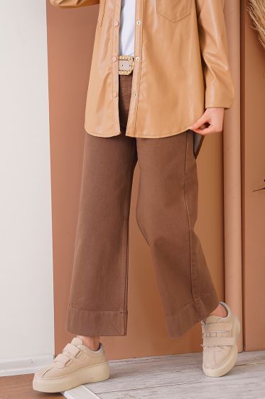 Bol Paça Cep Detaylı Kahve Pantolon - Pantolon