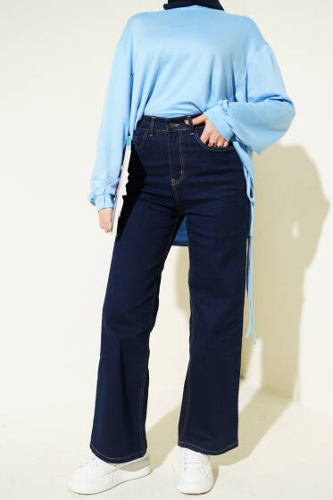 Bol Paça Cepli Kot Pantolon Lacivert - 500-700 TL Ürünler