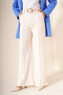 Bol Paça Çımalı Pantolon Bej - Pantolon