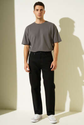 Bol Paça Erkek Kot Pantolon Siyah - Erkek Pantolon