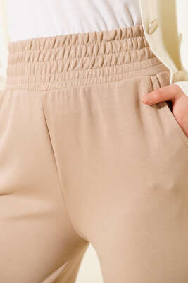 Bol Paça Geniş Bel Lastikli Pantolon Bej - Günün Seçilenleri