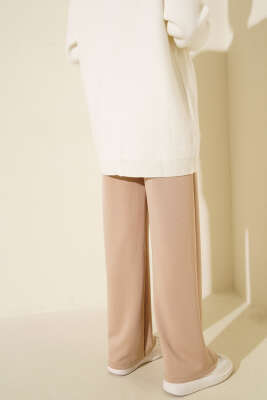 Bol Paça Geniş Bel Lastikli Pantolon Bej - Yılın Fırsatı