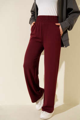 Bol Paça Geniş Bel Lastikli Pantolon Bordo - 300-500 TL Ürünler