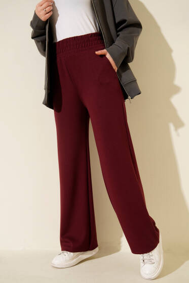 Bol Paça Geniş Bel Lastikli Pantolon Bordo - Günün Seçilenleri