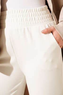 Bol Paça Geniş Bel Lastikli Pantolon Ekru - Yılın Fırsatı