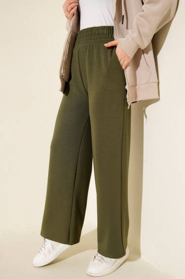 Bol Paça Geniş Bel Lastikli Pantolon Haki - Günün Seçilenleri