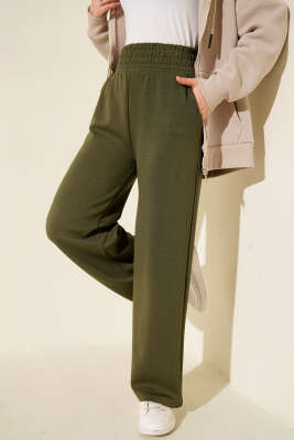 Bol Paça Geniş Bel Lastikli Pantolon Haki - Günün Seçilenleri