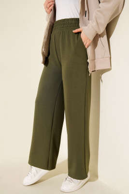 Bol Paça Geniş Bel Lastikli Pantolon Haki - ELFİDA TEKSTİL