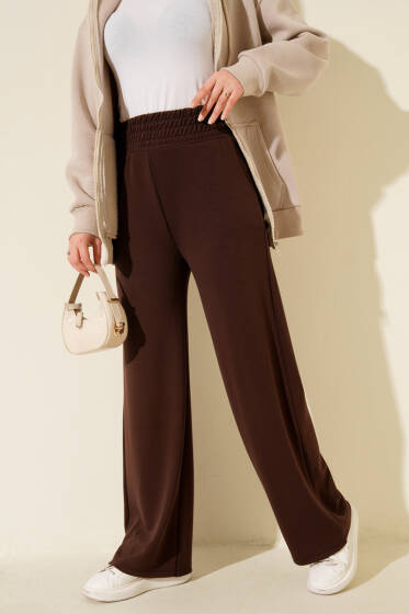 Bol Paça Geniş Bel Lastikli Pantolon Kahve - Günün Seçilenleri