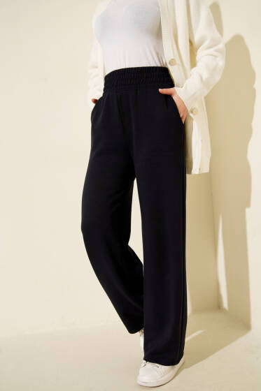Bol Paça Geniş Bel Lastikli Pantolon Lacivert - Günün Seçilenleri