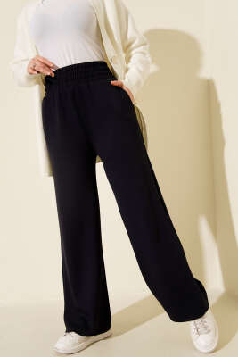 Bol Paça Geniş Bel Lastikli Pantolon Lacivert - Günün Seçilenleri