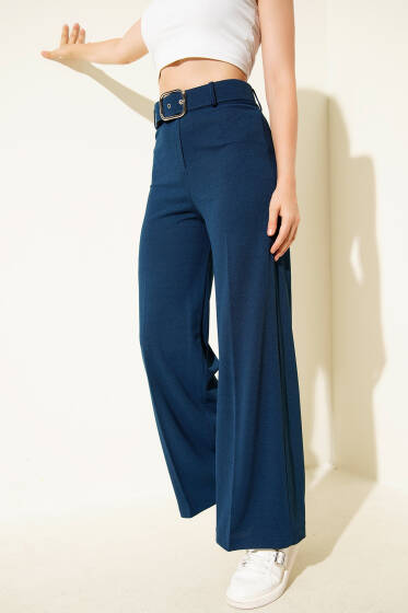 Bol Paça Kemerli Pantolon Indıgo - Kadın Giyim Modelleri