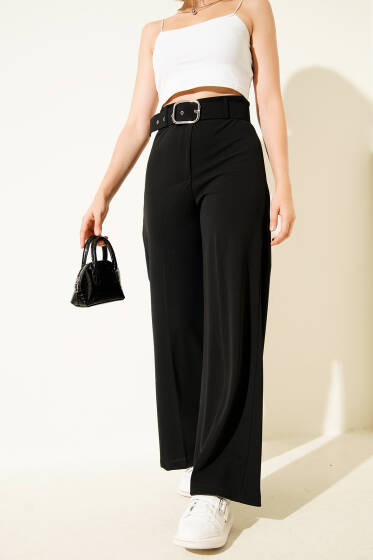 Bol Paça Kemerli Pantolon Siyah - Kadın Giyim Modelleri