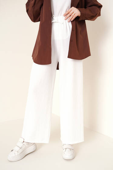 Bol Paça Keten Pantolon Ekru - Pantolon