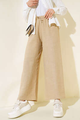 Bol Paça Keten Pantolon Taş 