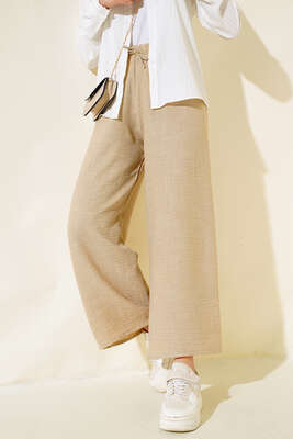 Bol Paça Keten Pantolon Taş - Yılın Fırsatı