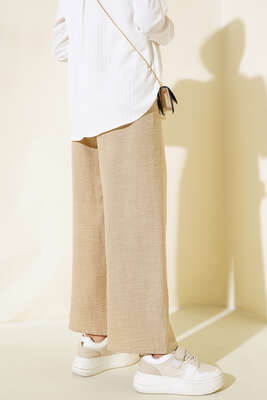 Bol Paça Keten Pantolon Taş - Yılın Fırsatı