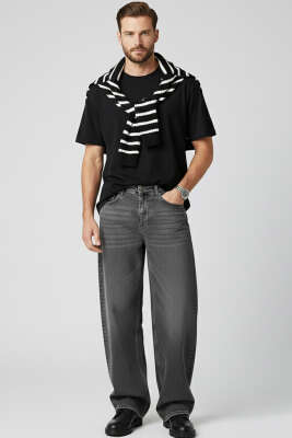 Bol Paça Kot Erkek Pantolon Gri - Erkek Jean