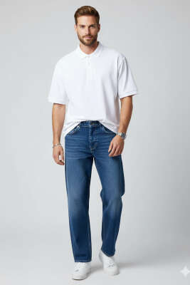 Bol Paça Kot Erkek Pantolon Mavi - Erkek Jean