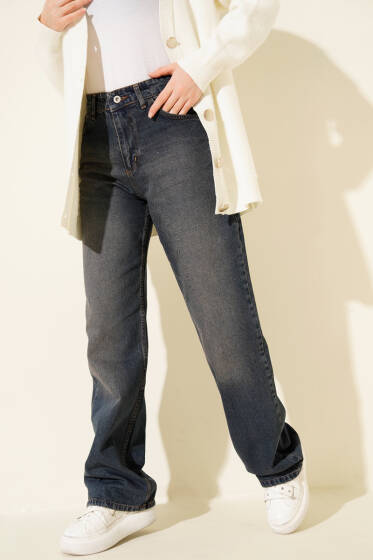 Bol Paça Kot Kahve Tint Pantolon - Pantolon