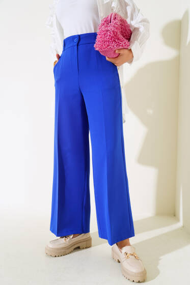 Bol Paça Kumaş Pantolon Saks - Yılın Fırsatı