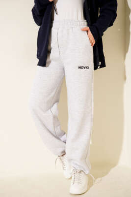 Bol Paça Lastikli Üç İplikli Pantolon Gri - Pantolon