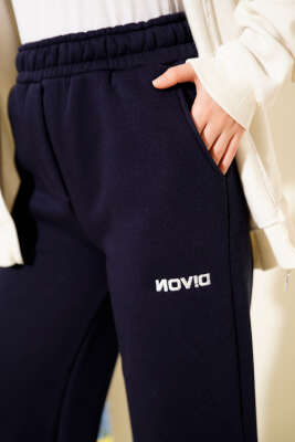 Bol Paça Lastikli Üç İplikli Pantolon Lacivert - Pantolon