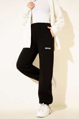 Bol Paça Lastikli Üç İplikli Pantolon Siyah - Pantolon