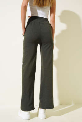 Bol Paça Önü Çımalı Pantolon Haki - Kadın Giyim Modelleri