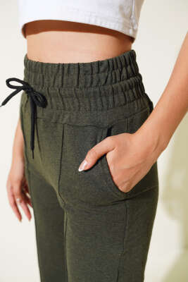 Bol Paça Önü Çımalı Pantolon Haki - Kadın Giyim Modelleri