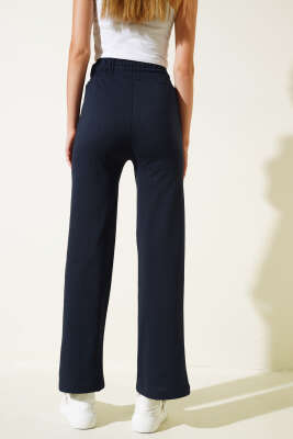 Bol Paça Önü Çımalı Pantolon Lacivert - Kadın Giyim Modelleri